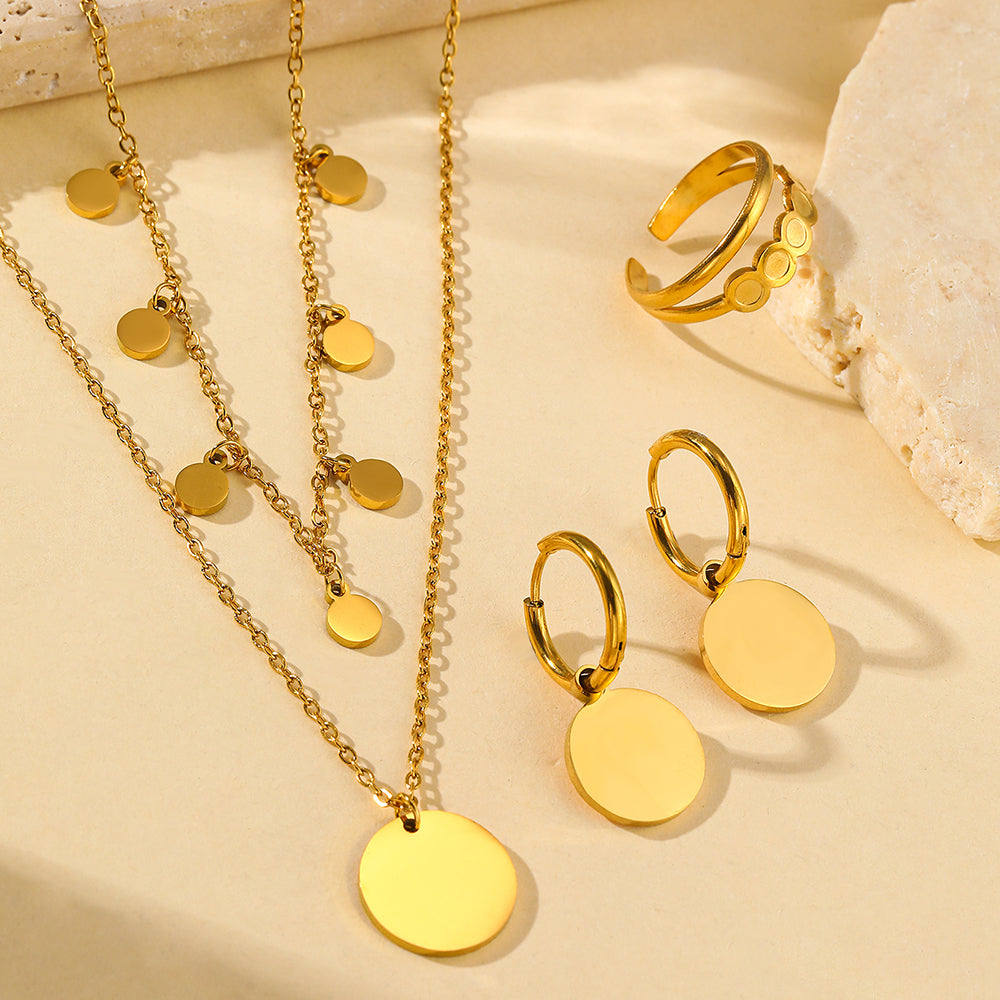 4pc Gold Disc Charm Jewelry Set