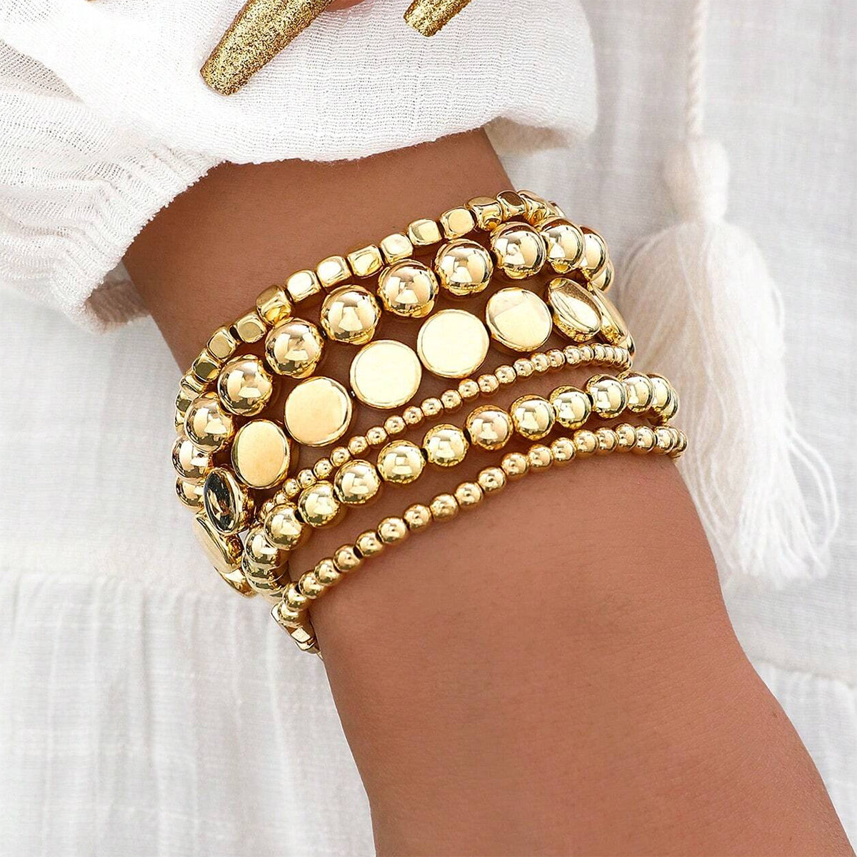 6pc Gold Stretch Bead Bracelet Stack