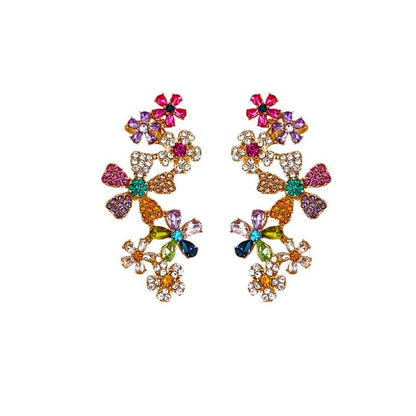 Colorful Crystal Flower Ear Climber Earrings