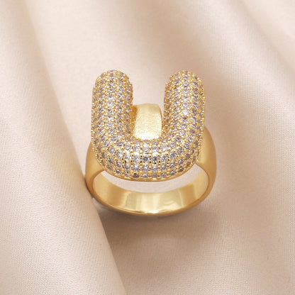 Gold Bubble Letter Initial Ring