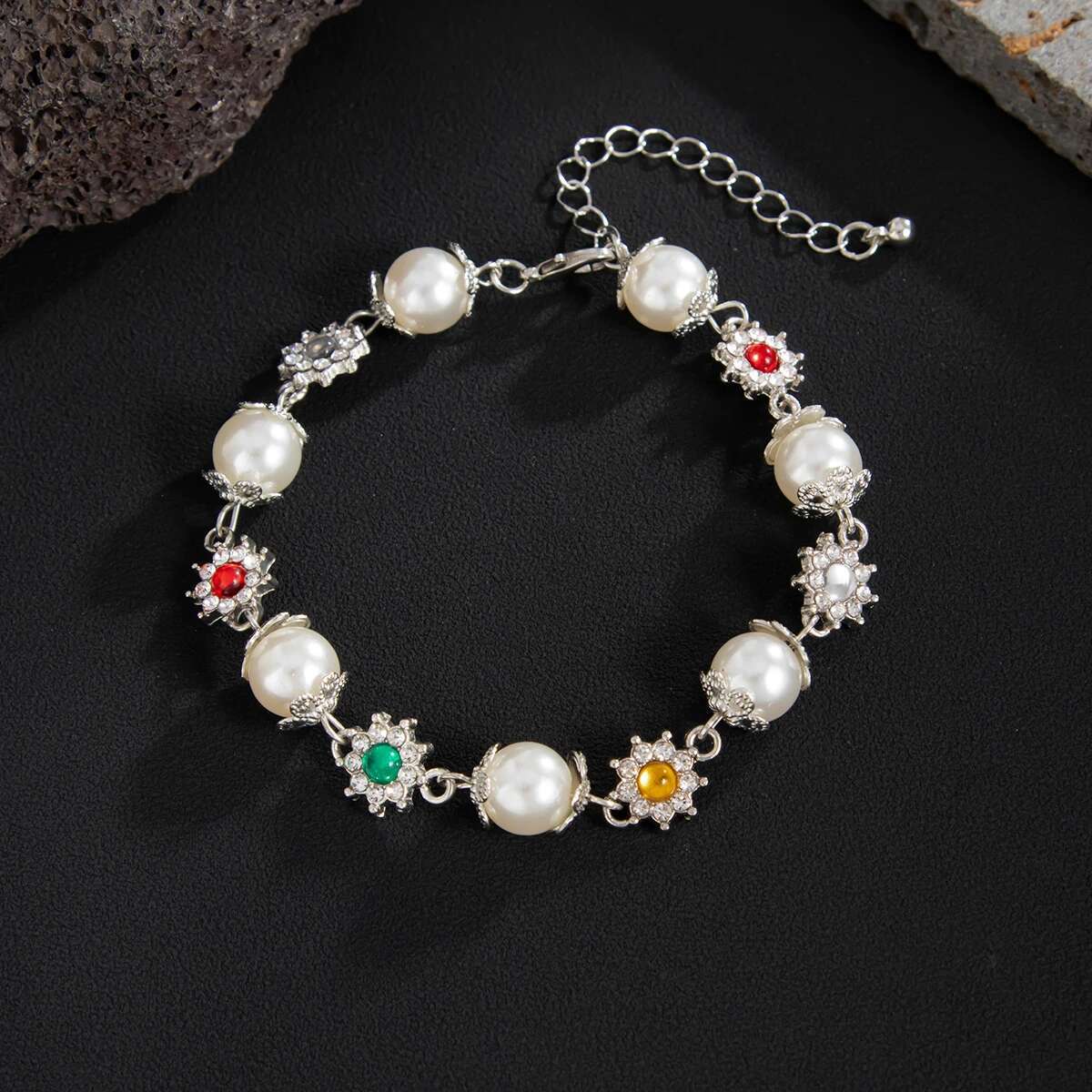 Gemstone Pearl Charm Bracelet