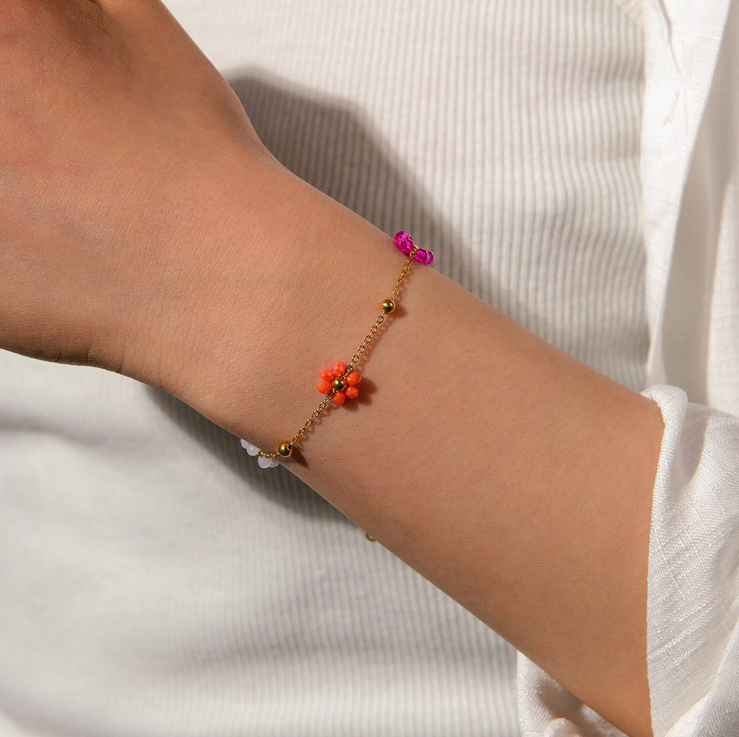 Colorful Beaded Flower Chain Bracelet