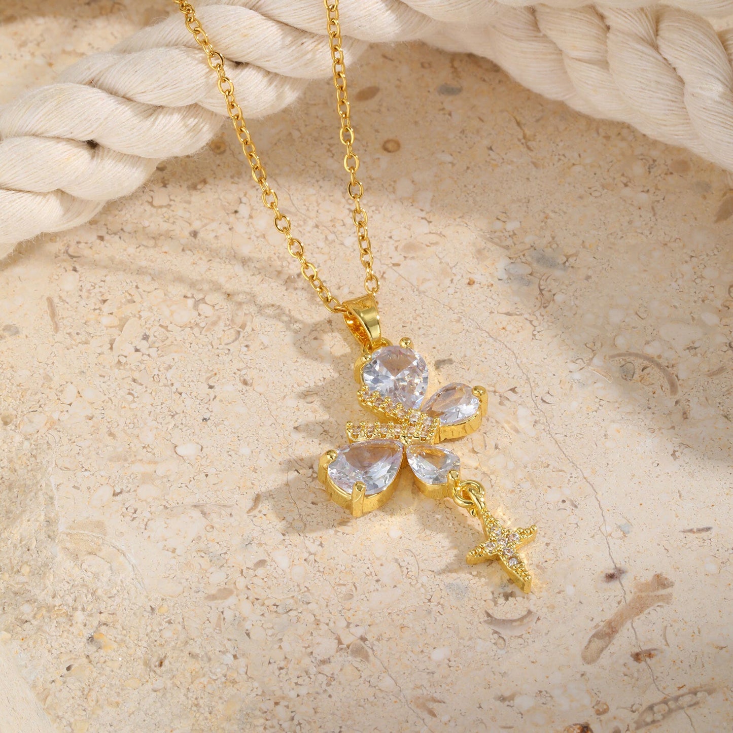 Gold Butterfly Flower Pendant Necklace