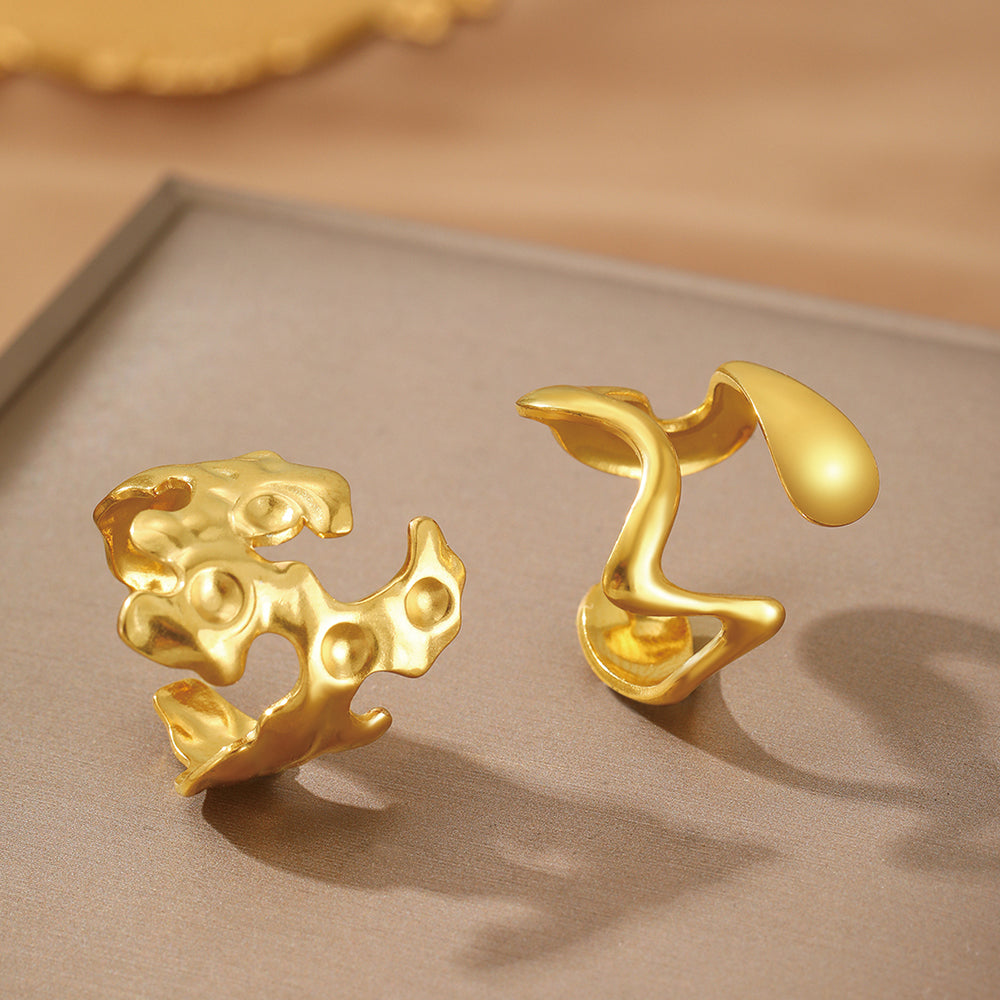 2pc Wavy & Textured Gold Ring Set