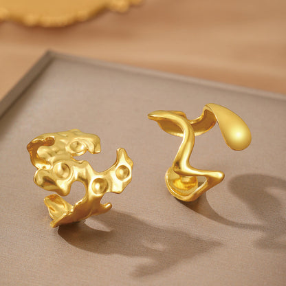 2pc Wavy & Textured Gold Ring Set