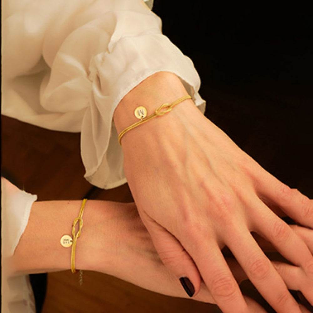 Gold Knot Initial Letter Bracelet