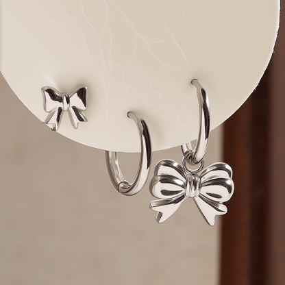 Bow Stud & Drop Earring Set