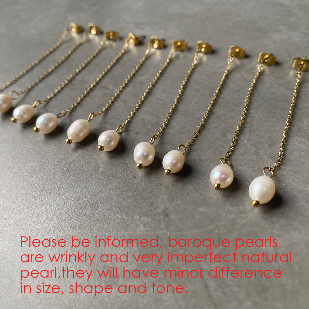 14k Gold Pearl Chain Drop Earrings