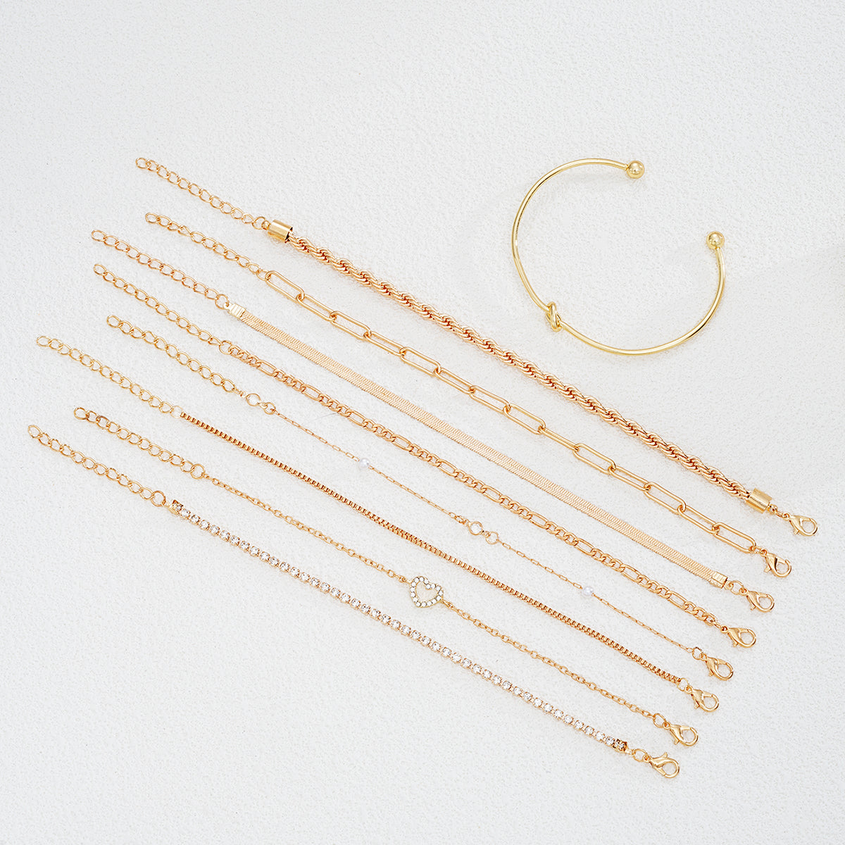 9pc Mixed Chain & Charm Bracelet Set