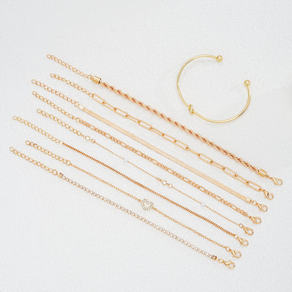 9pc Mixed Chain & Charm Bracelet Set