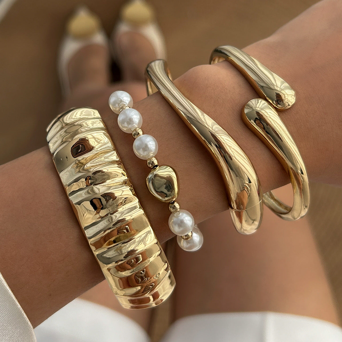 Gold & Silver Metal Bangle Stack
