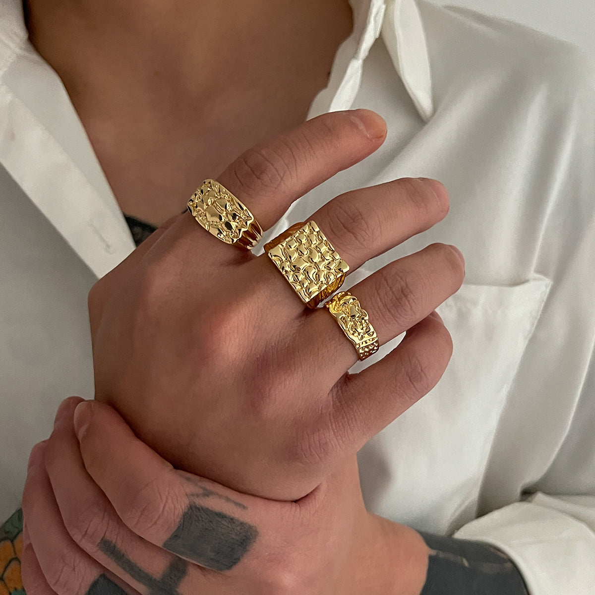 3pc Punk Square Chunky Ring Set