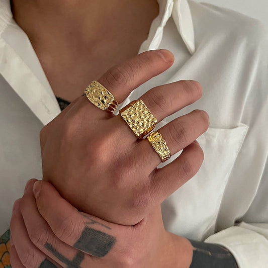 3pc Punk Square Chunky Ring Set