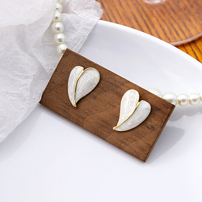 Yellow & White Heart Stud Earrings