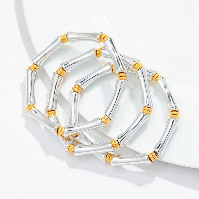 3pcs Gold Bamboo Bangle Bracelet Stack