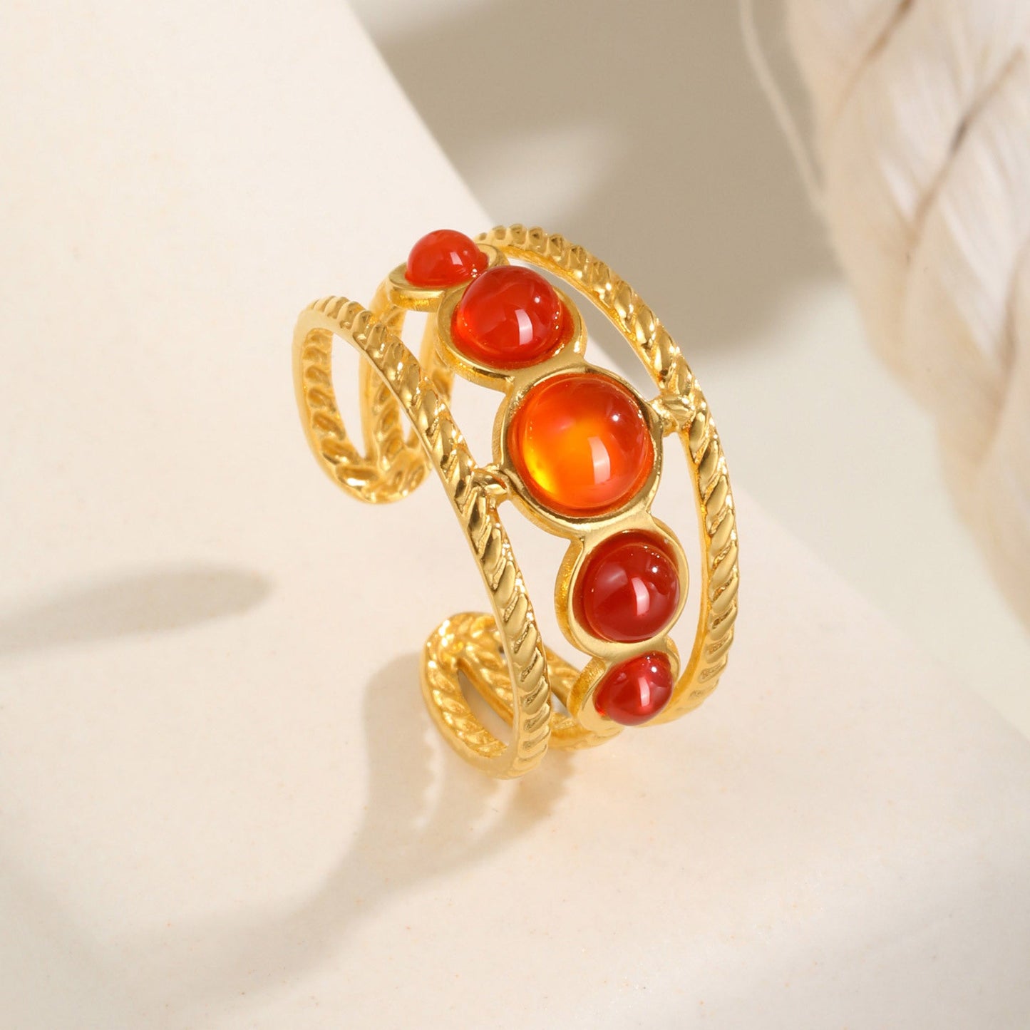 Adjustable Carnelian Stone Stacking Ring