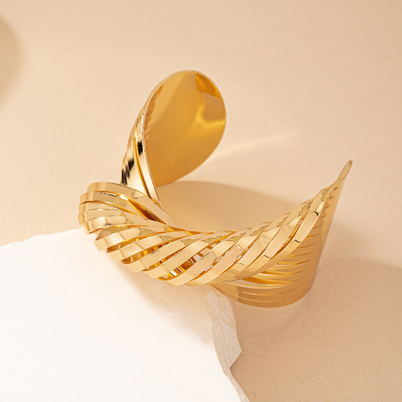 Gold Twisted Wide Statement Cuff