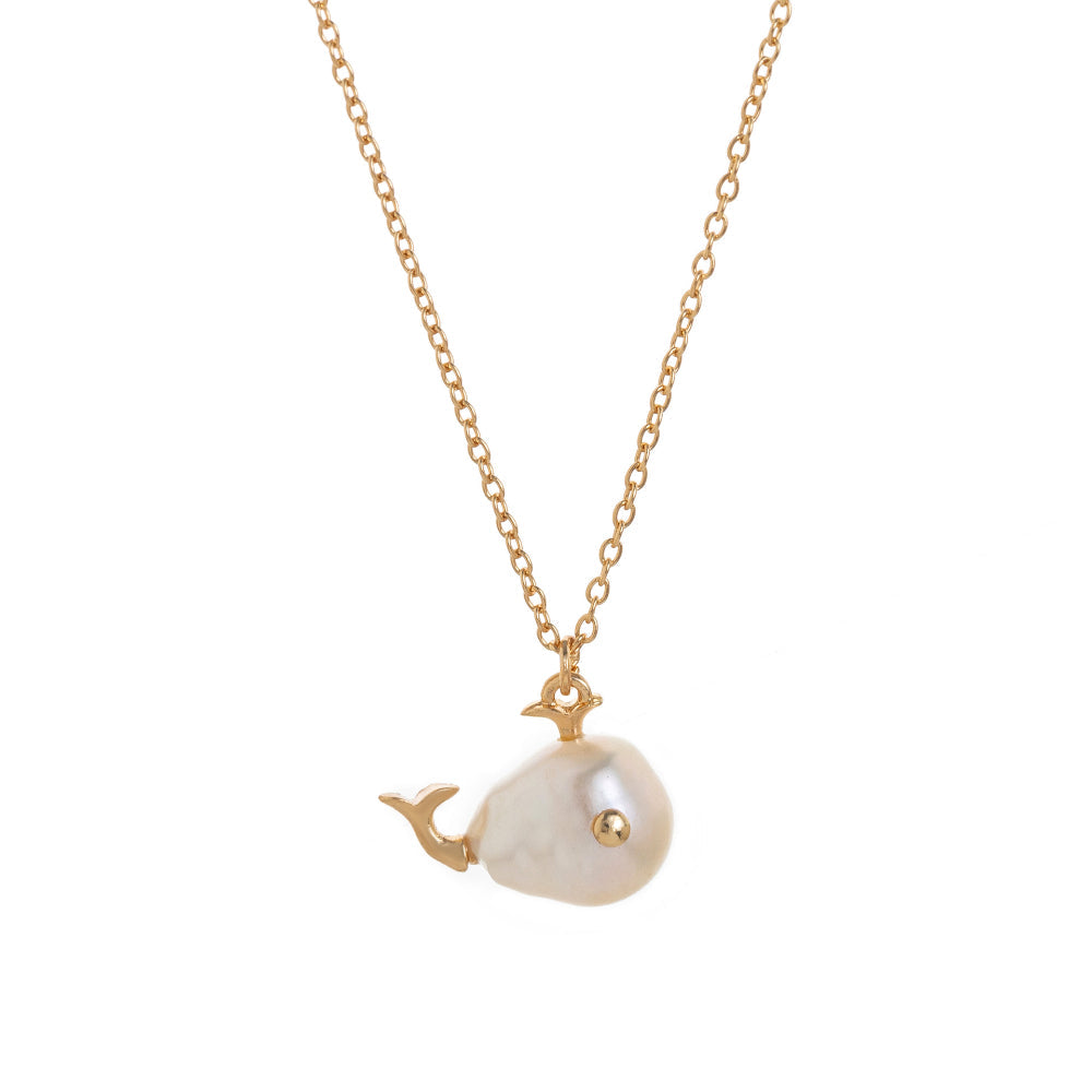 Gold Pearl Fish Pendant Necklace