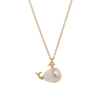 Gold Pearl Fish Pendant Necklace
