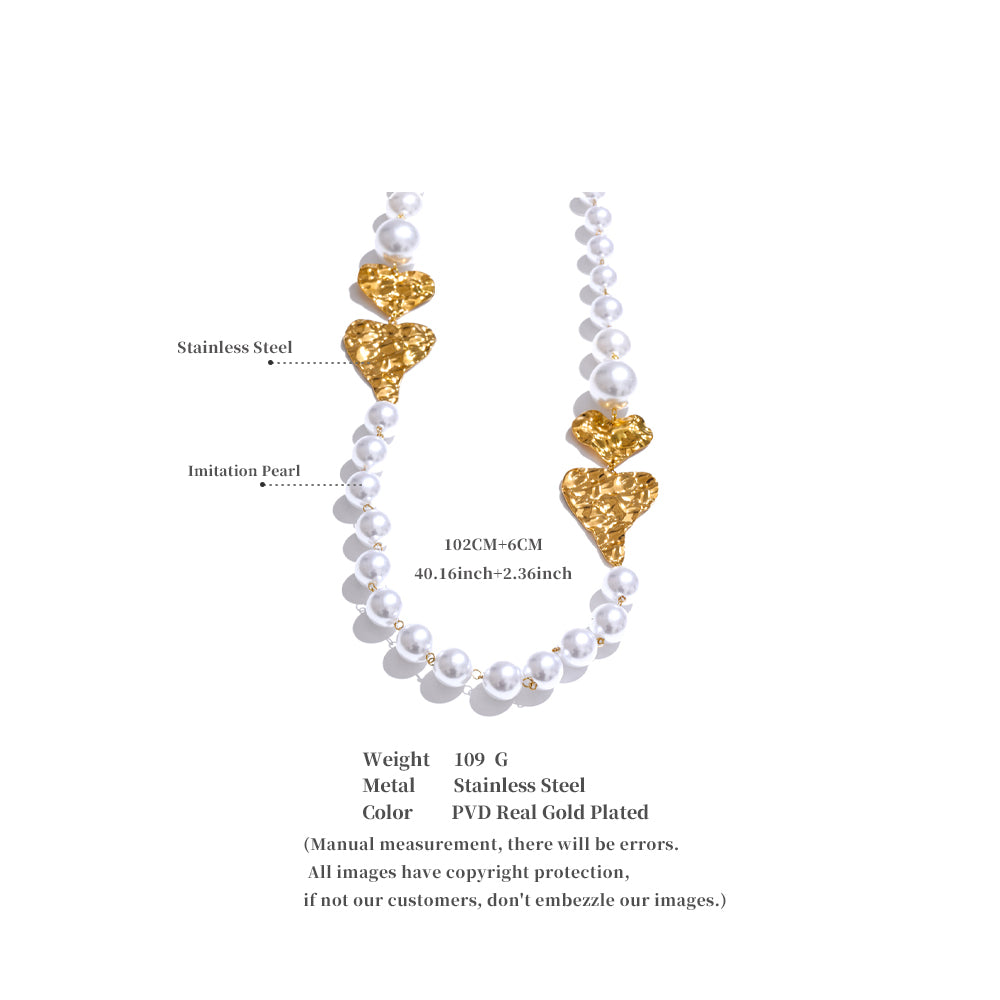 Chunky Pearl & Gold Heart Statement Necklace