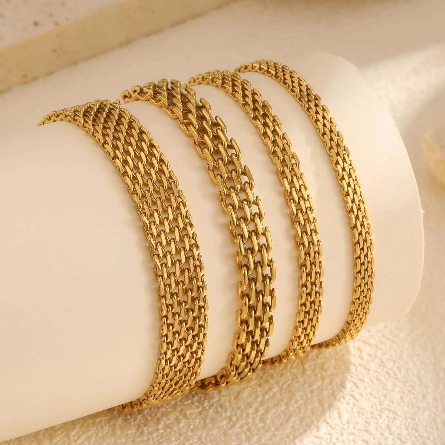 4pc Gold Stainless Steel Chain Bracelet Stack