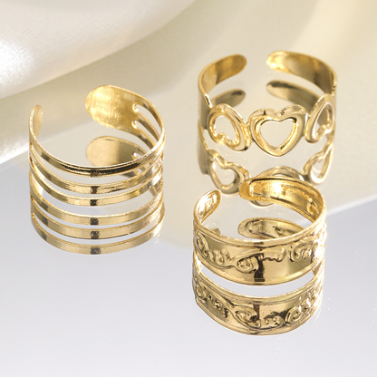 3pc Gold Heart & Band Toe Ring Set