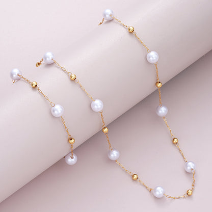 2pc Gold Beaded Pearl Necklace & Bracelet Set