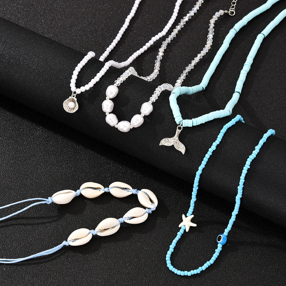 5pc Boho Shell & Bead Necklace Set