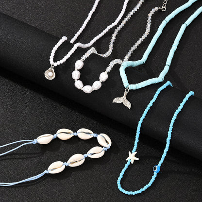 5pc Boho Shell & Bead Necklace Set