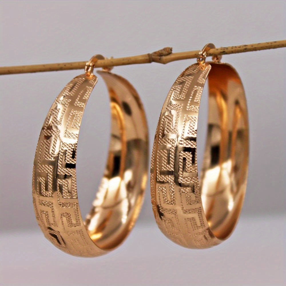 Textured Greek Key Hoop Earrings
