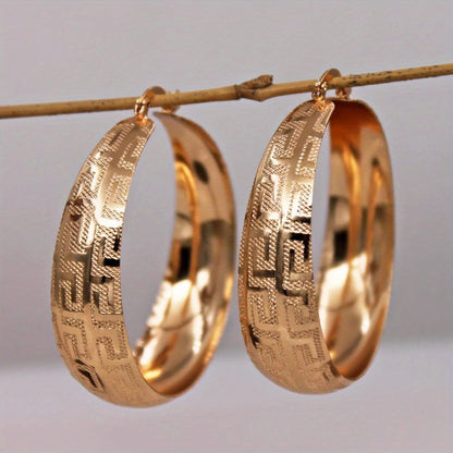 Textured Greek Key Hoop Earrings