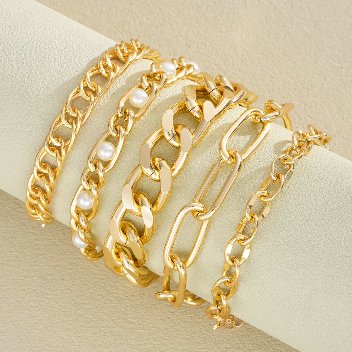 5pc Chunky Chain Bracelet Set