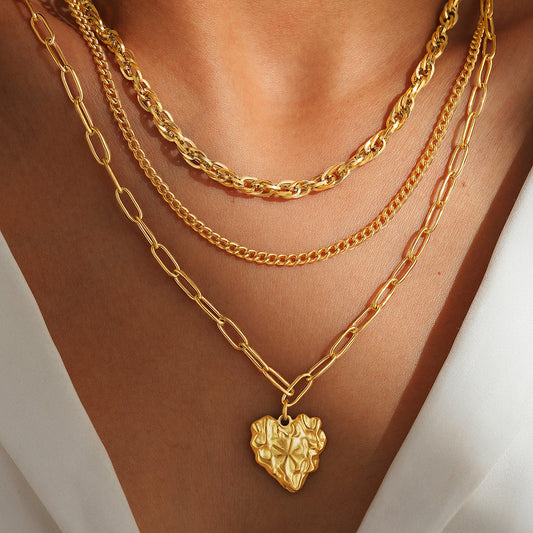 3pc Chunky Heart Pendant Necklace Set