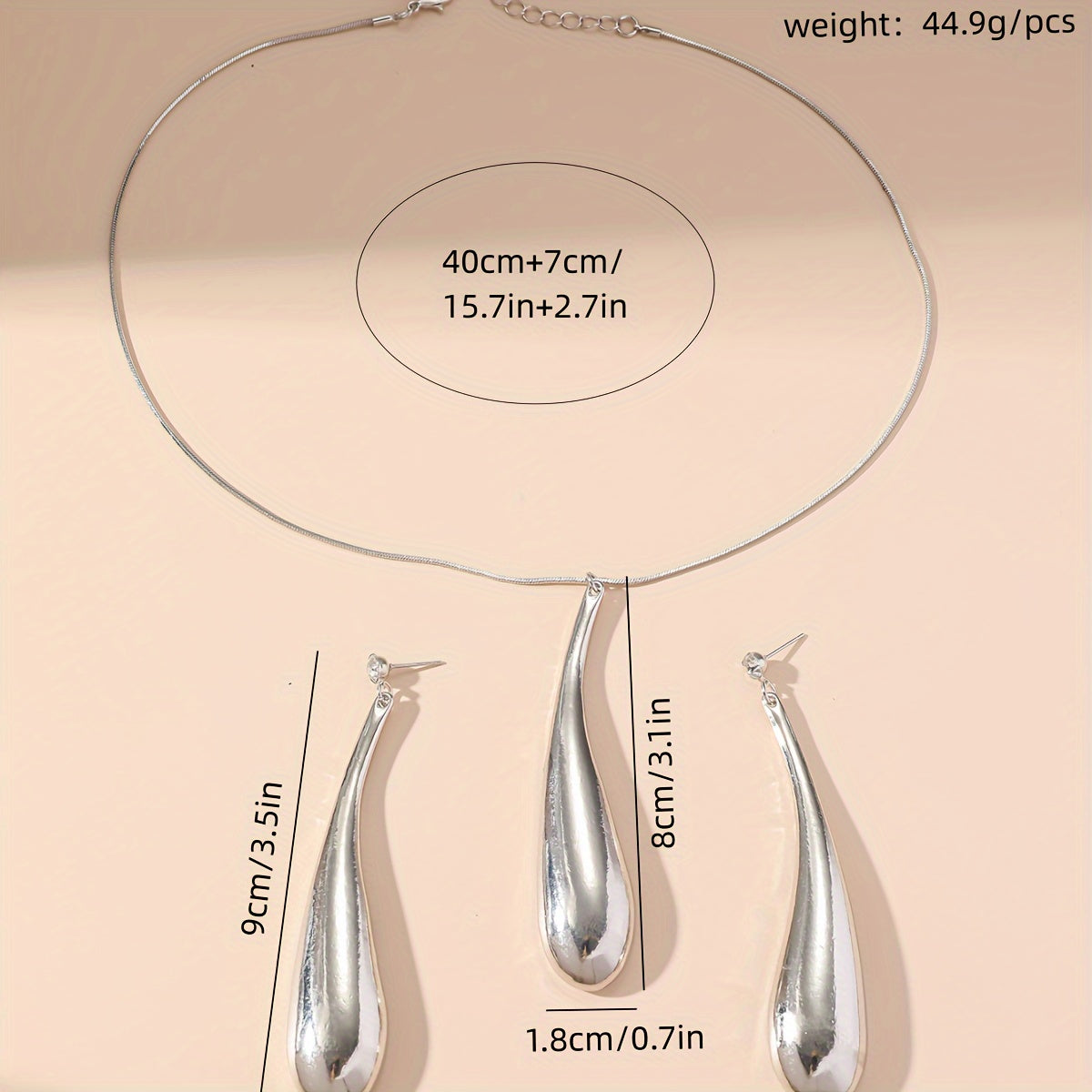 2pc Teardrop Pendant Jewelry Set