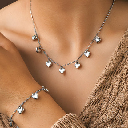 Heart Charm Necklace & Bracelet Set