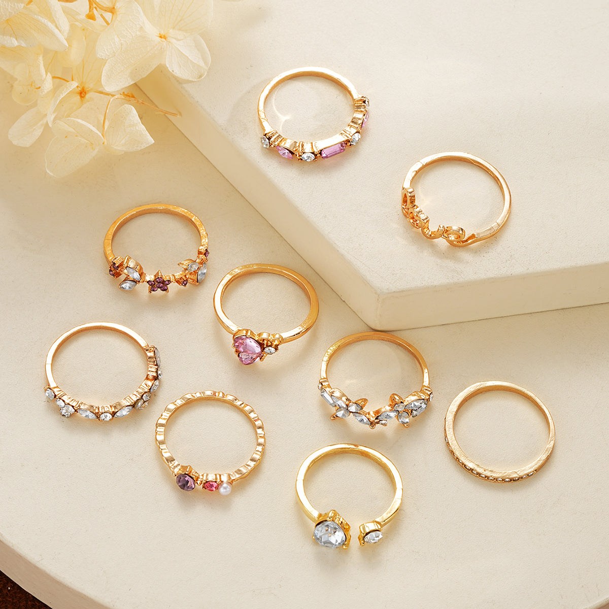 9pc Colorful Crystal Butterfly Ring Set