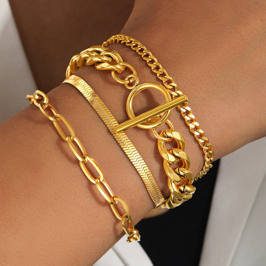 4pc Chunky Gold Chain Bracelet Stack