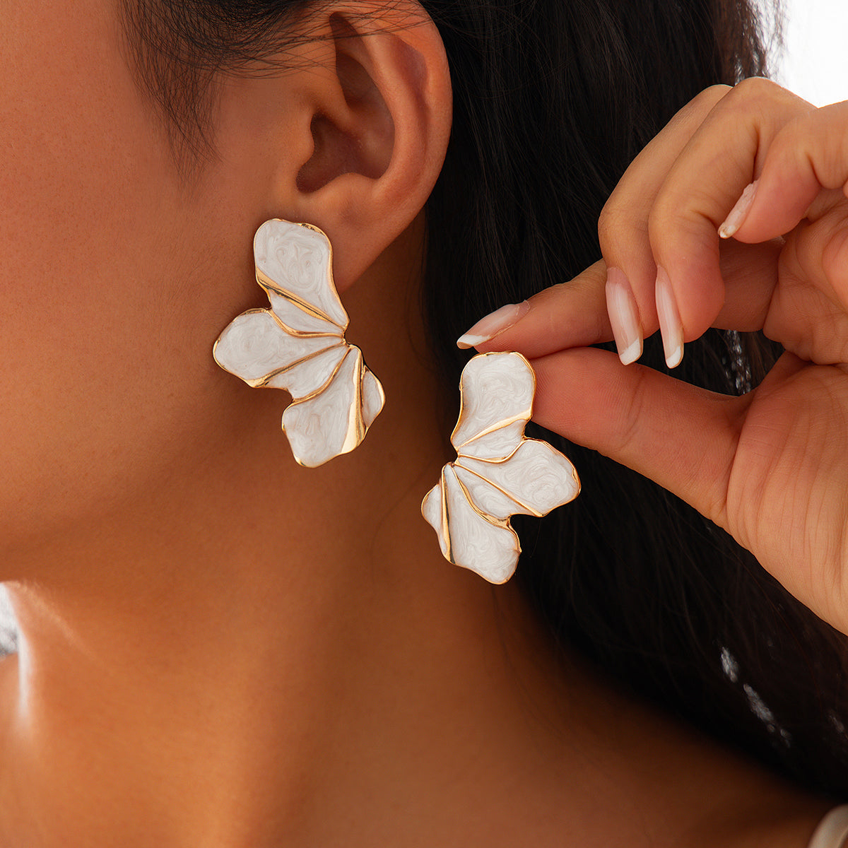 White Abstract Petal Statement Earrings