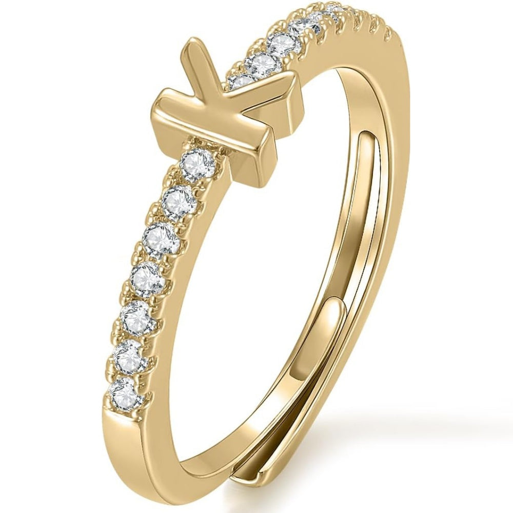 Gold Initial Letter Adjustable Ring