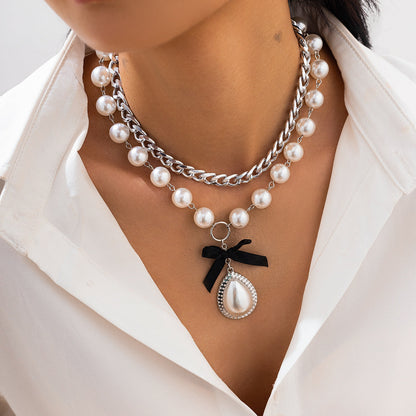 Pearl Water Drop Knot Choker Necklace