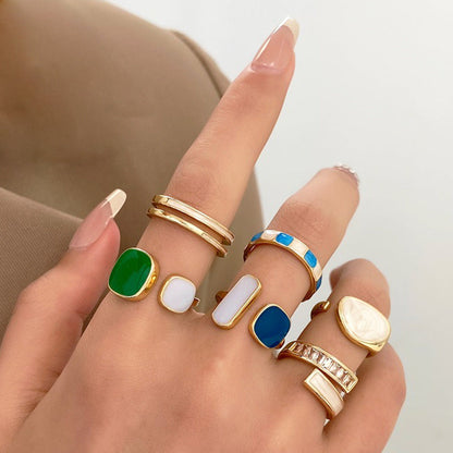 6pc Colorful Geometric Enamel Ring Set