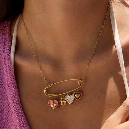 Gold Safety Pin Charm Necklace