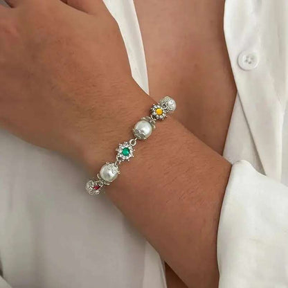 Gemstone Pearl Charm Bracelet