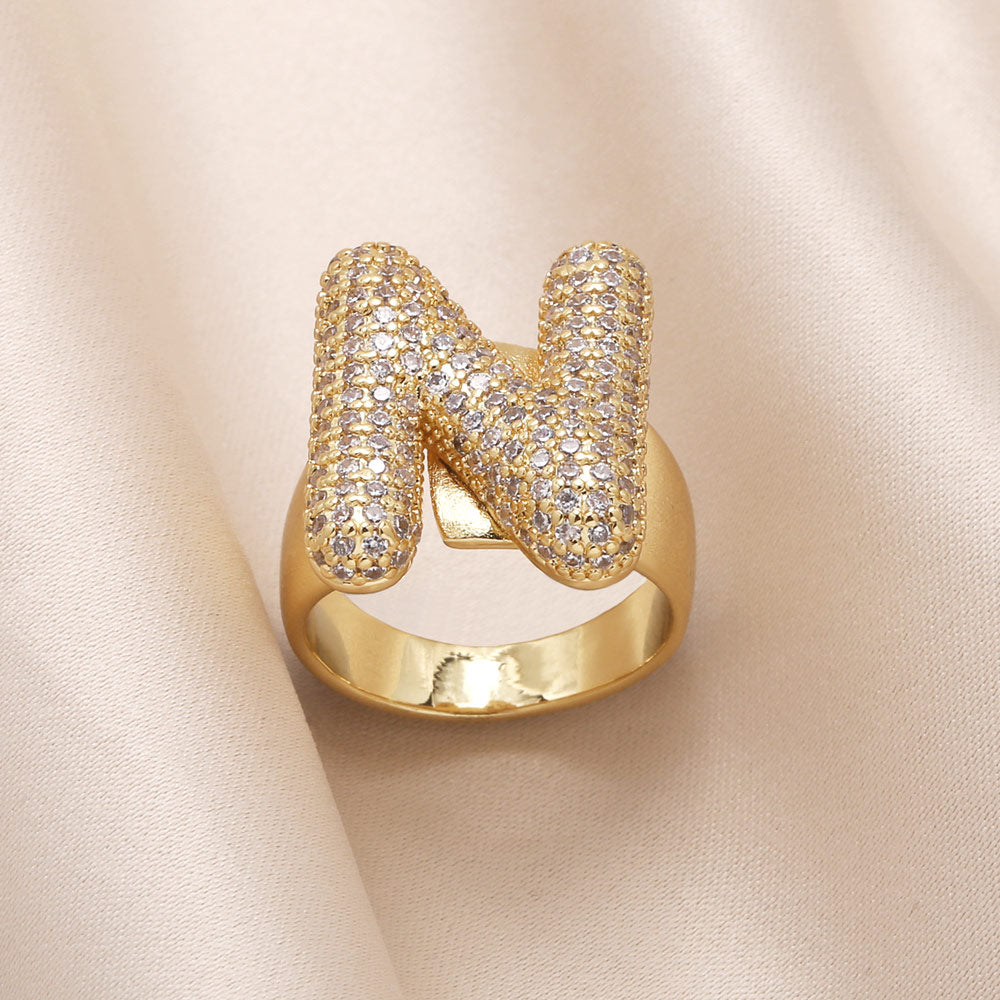 Gold Bubble Letter Initial Ring