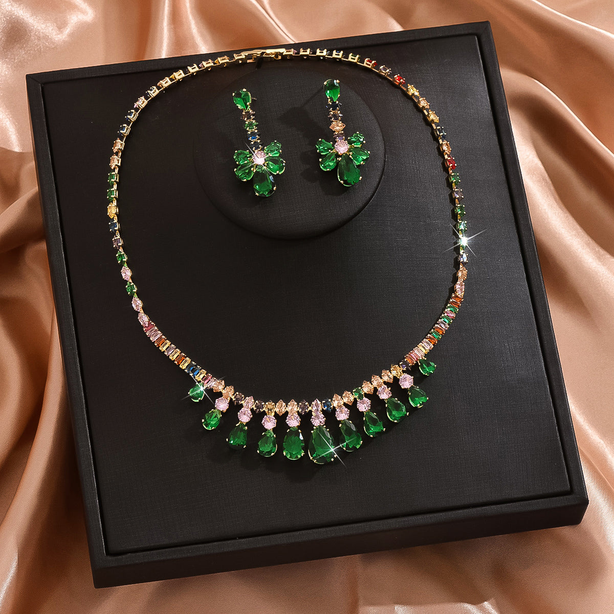 3pc Green Zircon Water Drop Jewelry Set