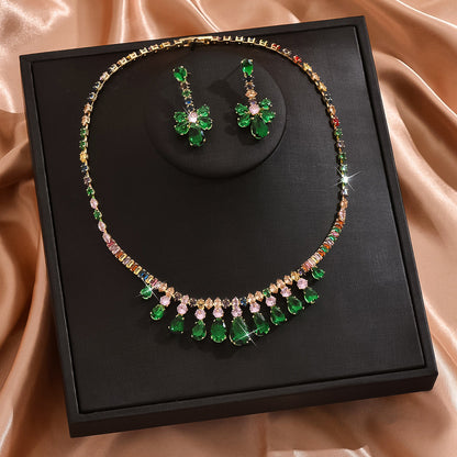 3pc Green Zircon Water Drop Jewelry Set