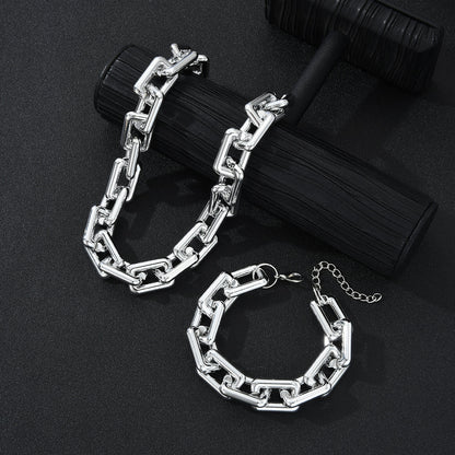 2pc Chunky Silver Chain Necklace & Bracelet Set