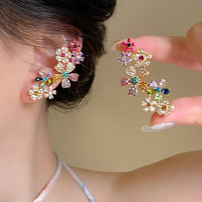 Colorful Crystal Flower Ear Climber Earrings