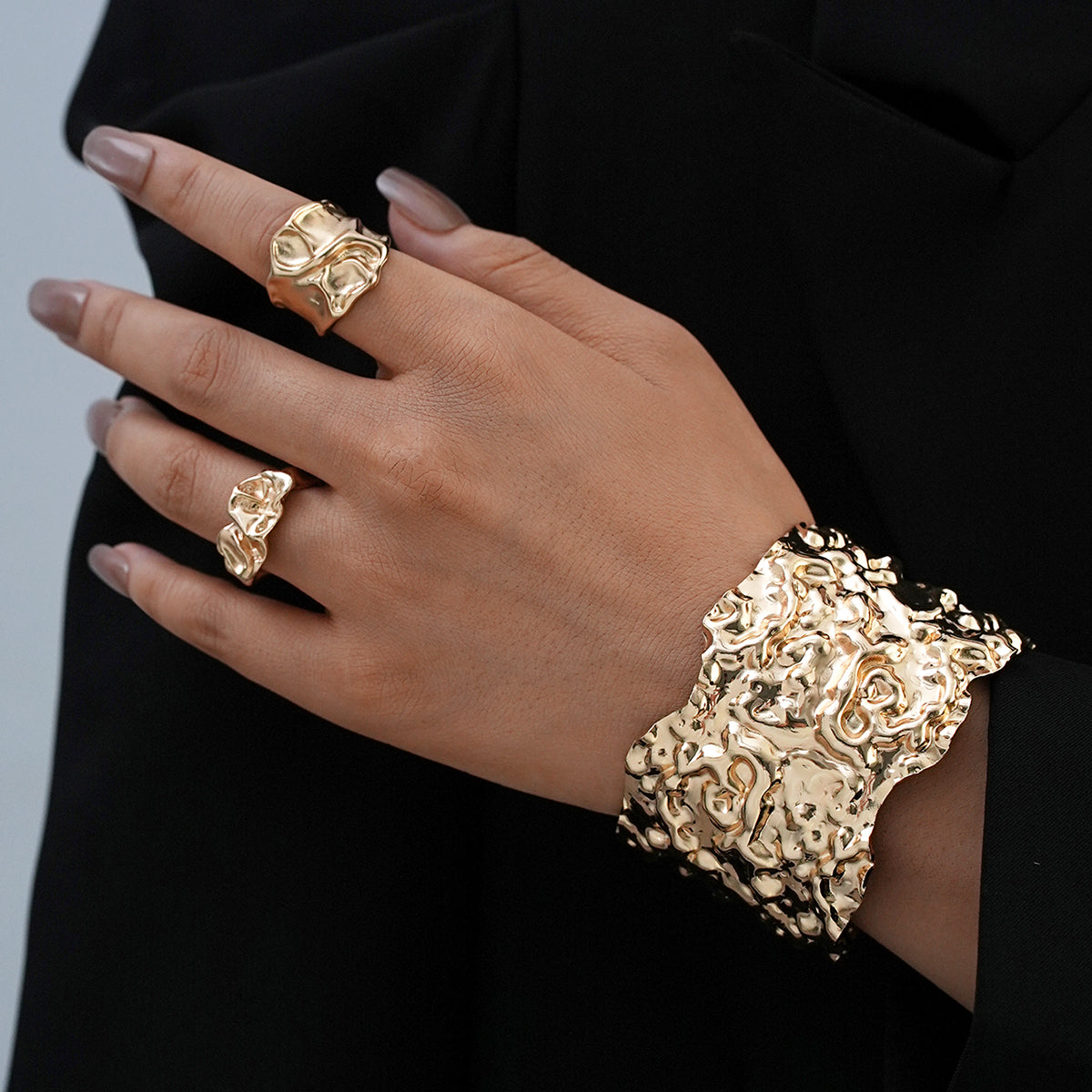 Molten Texture Cuff & Ring Set