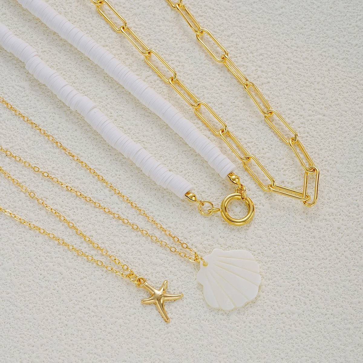 4pc Starfish & Shell Layered Necklace Set